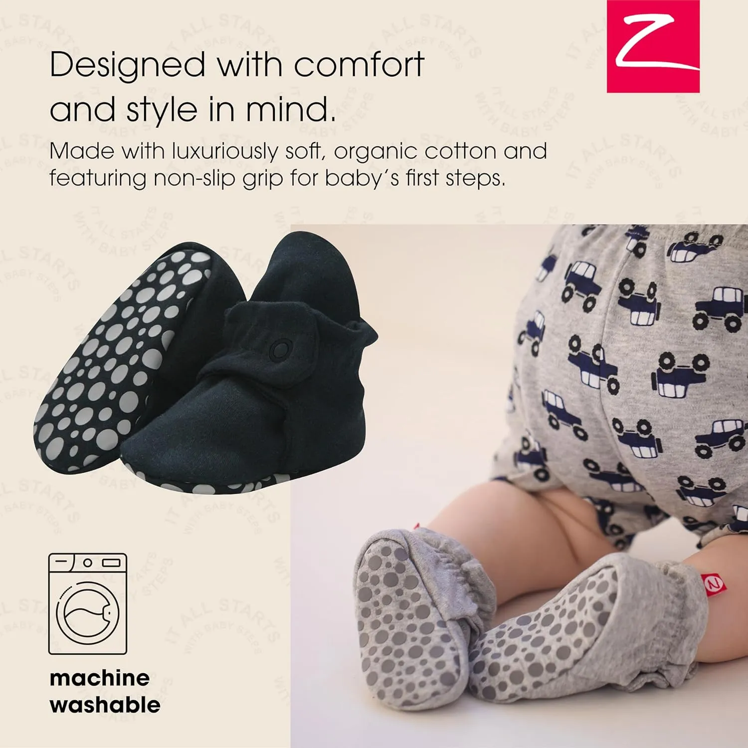 Zutano Unisex Organic Cotton Baby Booties With Gripper Soles